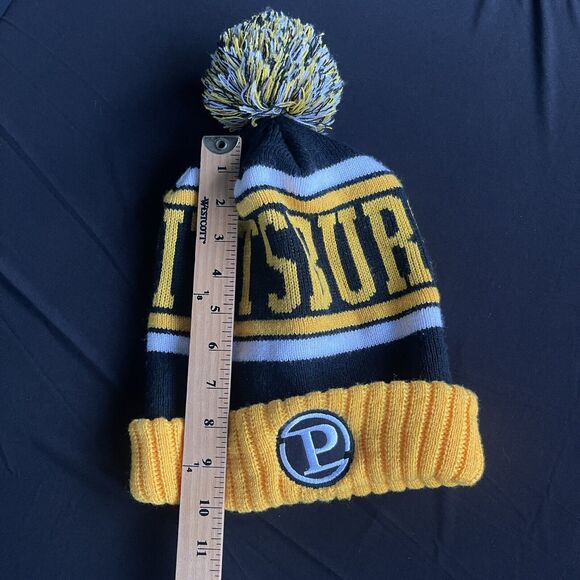 Pittsburgh Pom Pom Beanie One Size Black Yellow Stretch Embroidered Patch - Picture 5 of 5